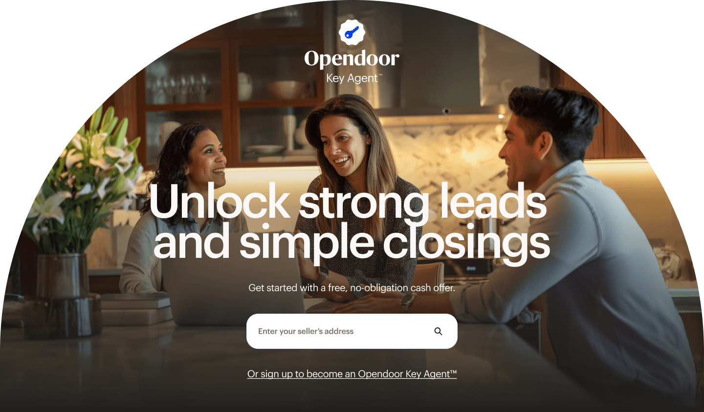 Opendoor Key Agent page hero — Unlock strong leads and simple closings