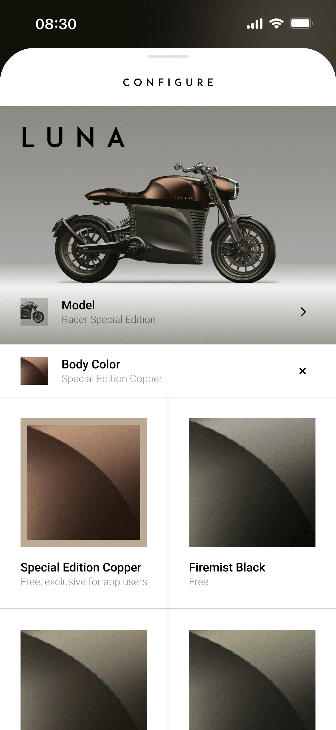Tarform iPhone app, Pick the swatch