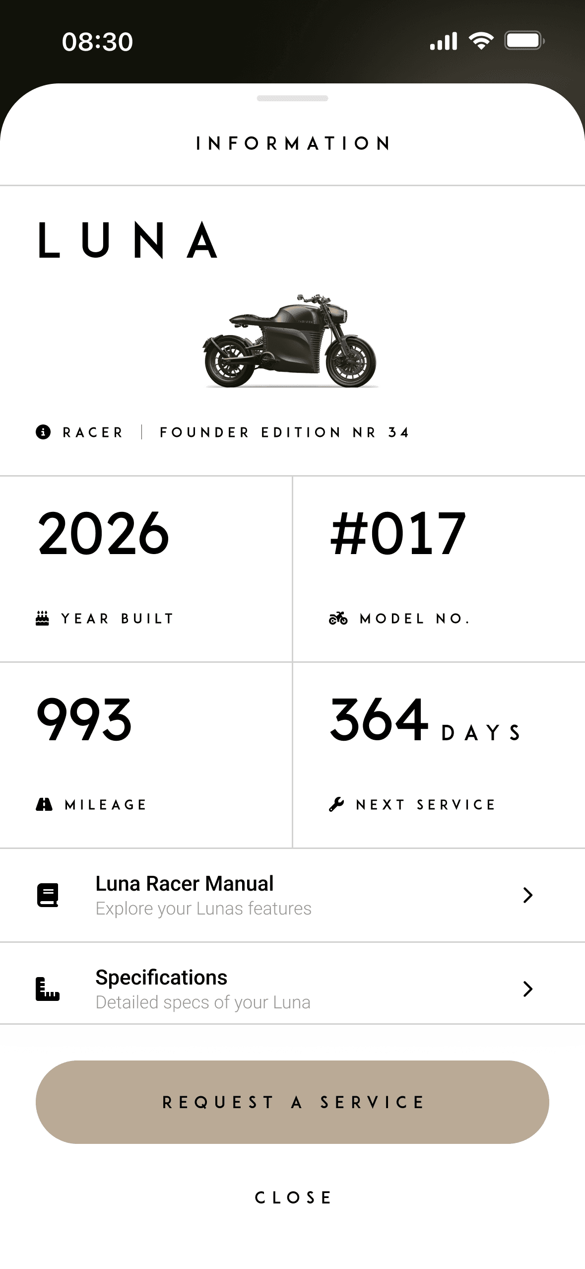 Tarform iPhone app, Your bike, its history, in your pocket