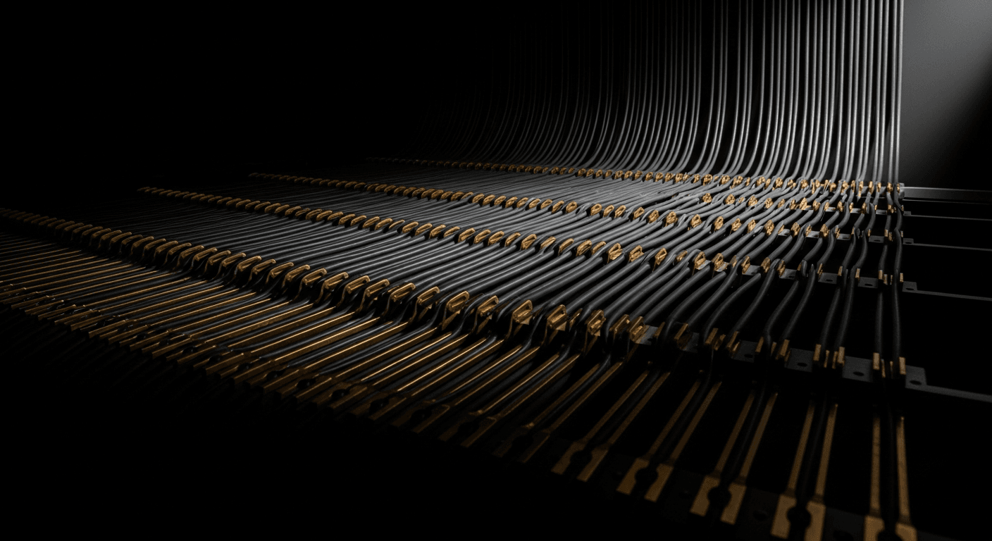 Token Control Plane · cables and brass guides routed with mathematical precision