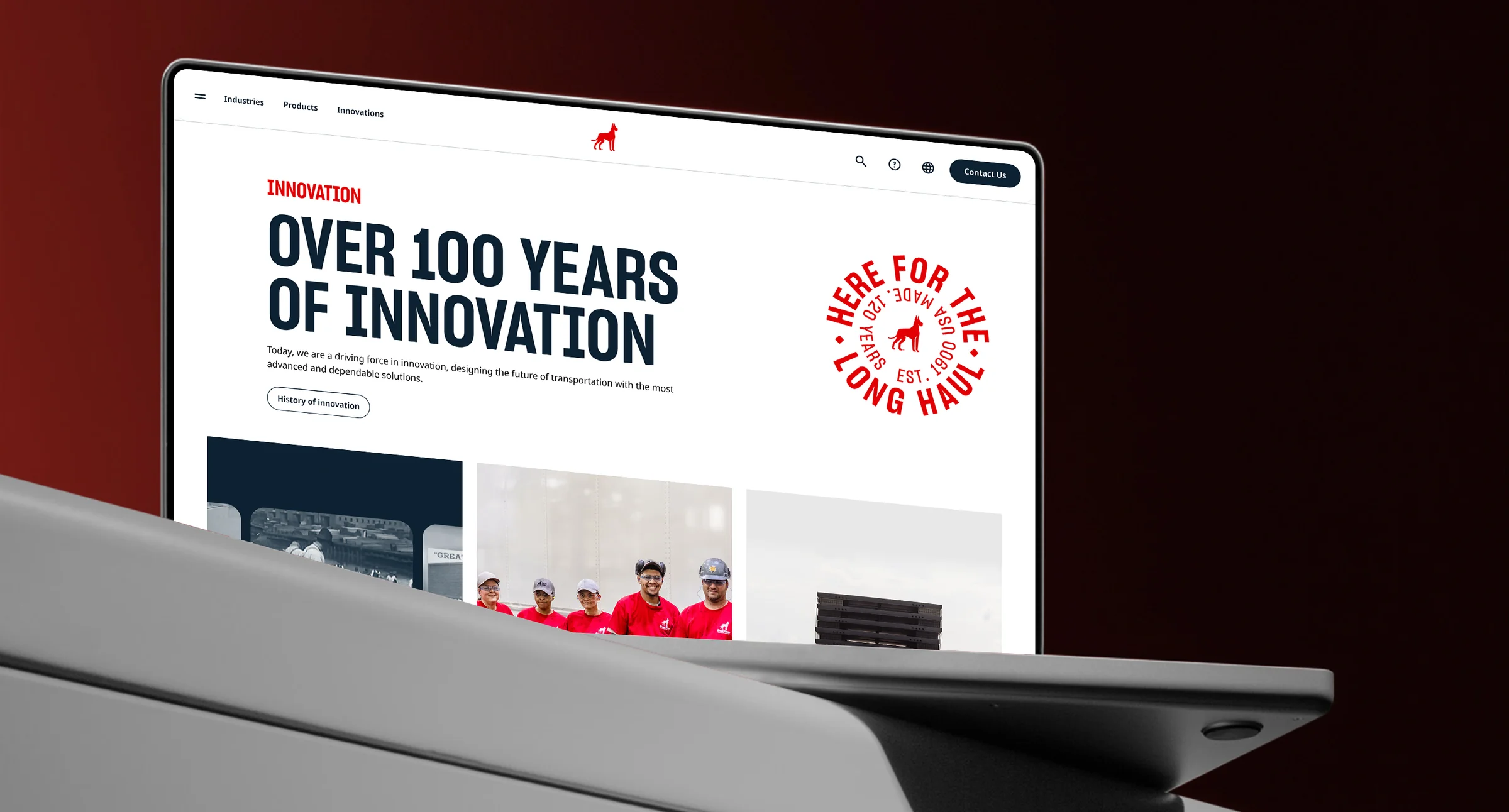 Great Dane innovation page on laptop