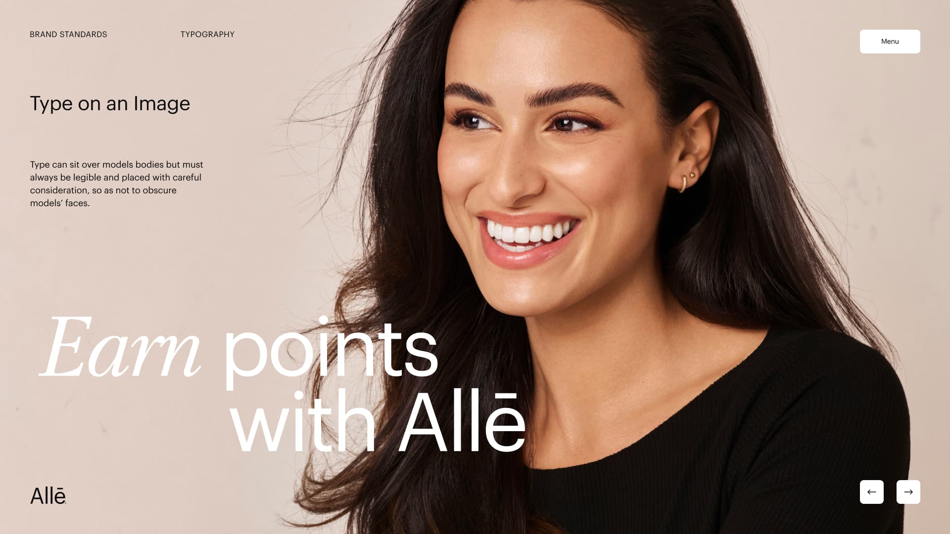 Allē brand standards type-on-image typography rule