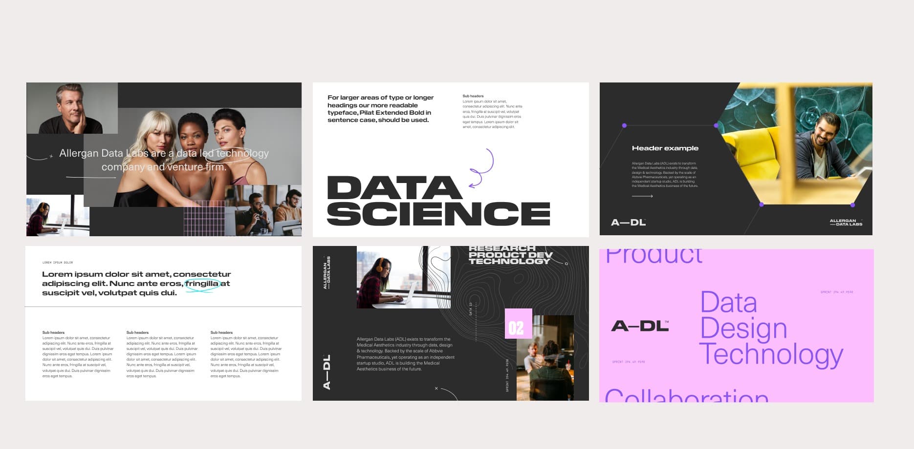 Allergan Data Labs · design system applied across surfaces